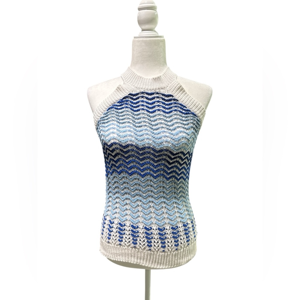 LOFT Blue and White Chevron Knit Top